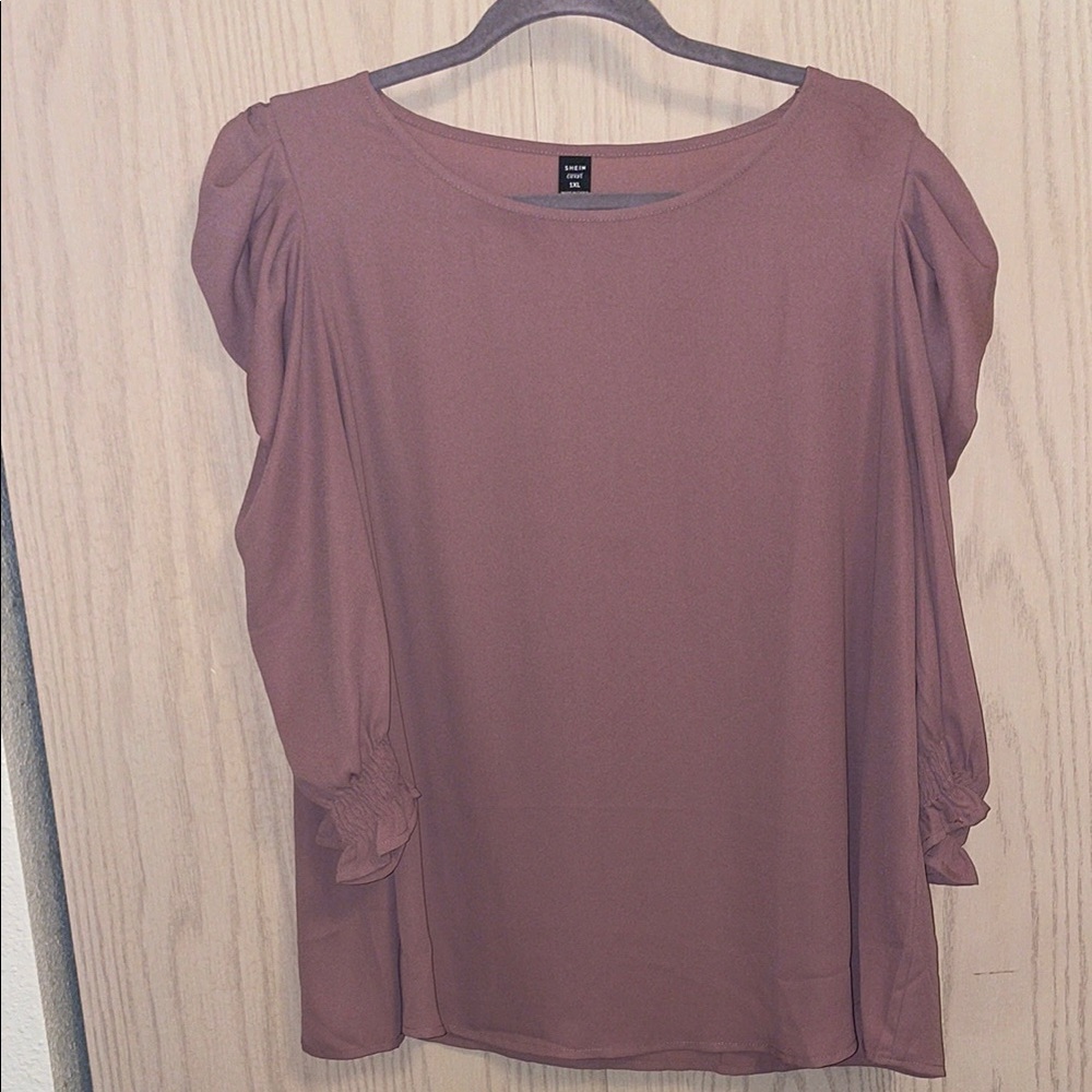 SHEIN Curve 1XL Dusty Rose Mauve Women's Pullover Top 3/4 Sleeve Elastic Cuffs